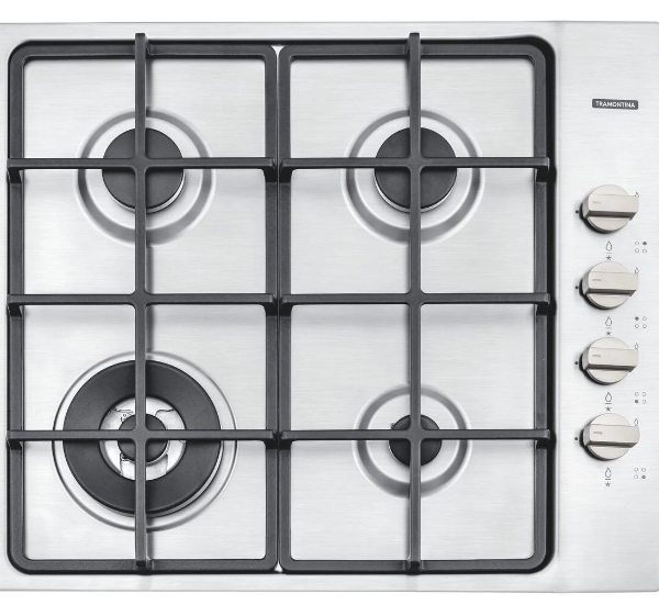 COOKTOP TRAMONTINA SQUARE EM AÇO INOX 4 CHAMAS À GÁS SUPERAUTOMÁTICO