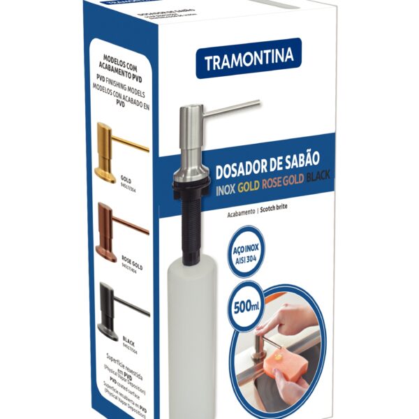 DOSADOR DE SABÃO TRAMONTINA EM AÇO INOX C/ RECIPIENTE PLÁSTICO 500ML
